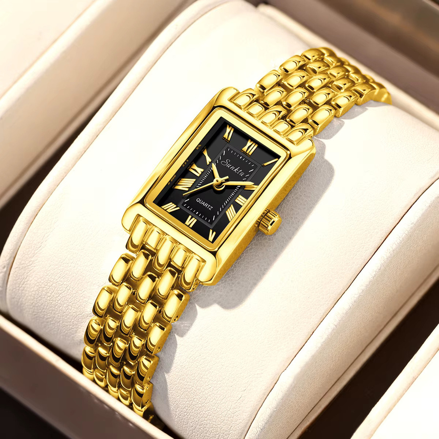 SUNKTA Armbanduhr, Quarz, Edelstahl, Gold, Rechteckig, Damen - Bild 2