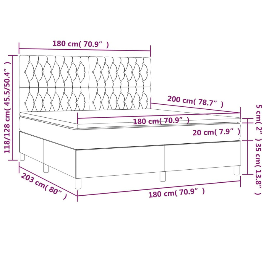 vidaXL Boxspringbett mit Matratze in Blau, Hybrid-Design mit Taschenfederkern, B/T: 180 x 200 cm - Bild 3