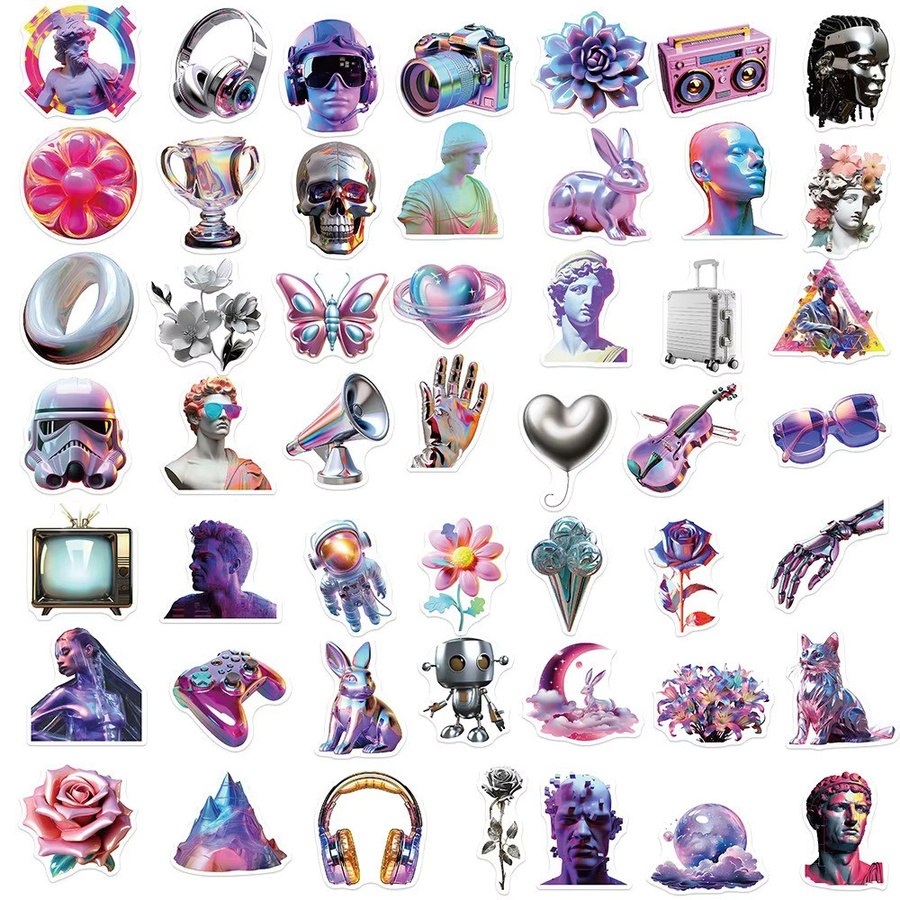 50-teiliges Set wasserfeste 3D-Säure-Vaporwave-Graffiti-Aufkleber in Multicolour von BulingBulingStickers Store zur DIY-Dekoration für Gitarren und Notebooks - Bild 2