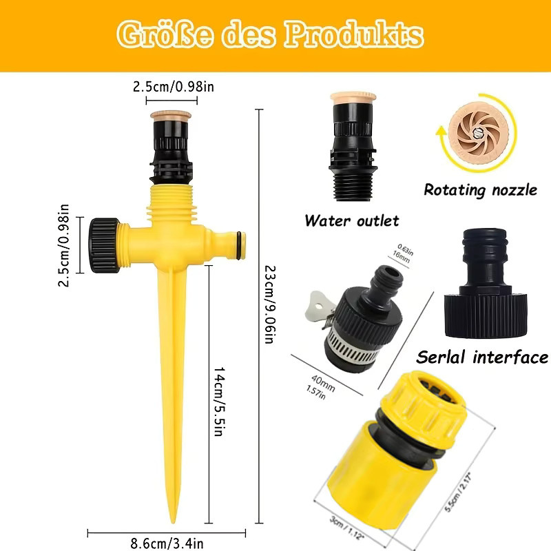 Verstellbarer Gartensprinkler mit 1/2 Zoll Schnellkupplung in Gelb für Rasen und Hof - Bild 2