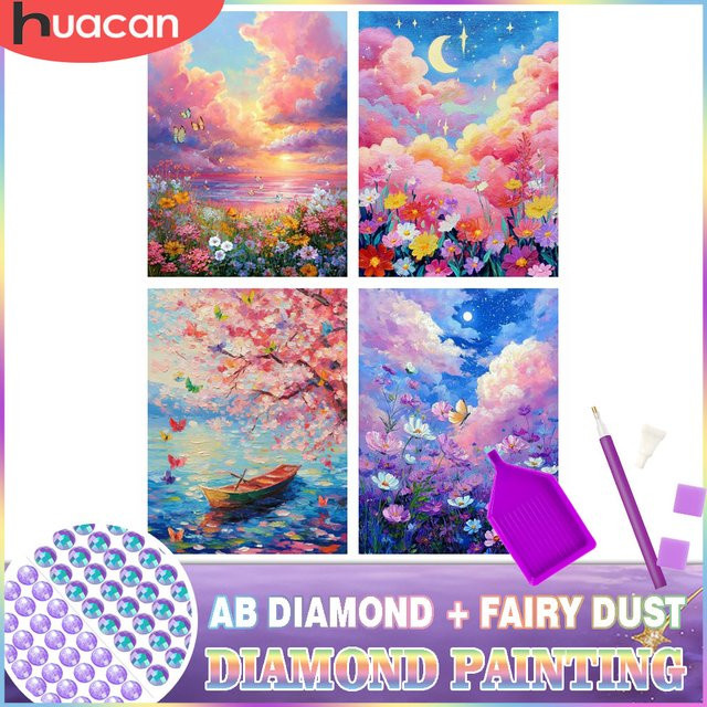 HUACAN Diamantmalerei Kirschblüten Set mit runden AB Perlen in Multicolour, Durchmesser: 20 cm, Höhe: 20 cm, Tiefe: 30 cm - Bild 1