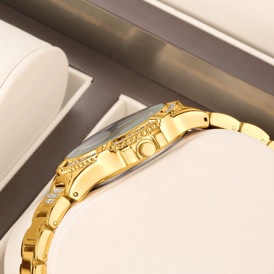 YaLaLuSi Armbanduhr, Quarz, Edelstahl, Bicolor, Gold, Diamantbesetzt, Damen - Bild 2