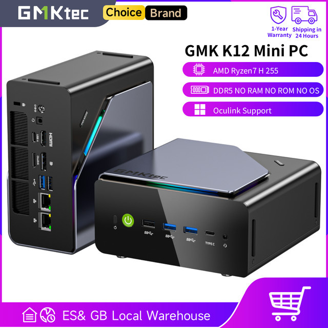 GMKtec K12-1 Mini-PC mit AMD Ryzen 7 H 255, 32GB RAM, 1TB SSD, AMD Radeon 780M, Windows 11 Pro, Schwarz - Bild 1