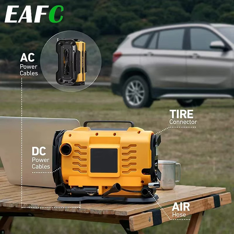 EAFC Tragbarer Luftkompressor Dual Power AC/DC Reifenfüllpumpe mit Digitalanzeige in Gelb, 150 PSI, 35 l/min - Bild 3