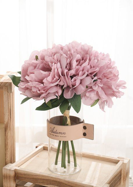 Künstlicher Blumenstrauß aus Hortensien und Pfingstrosen von Kahaul in Dunkelblau - Bild 1
