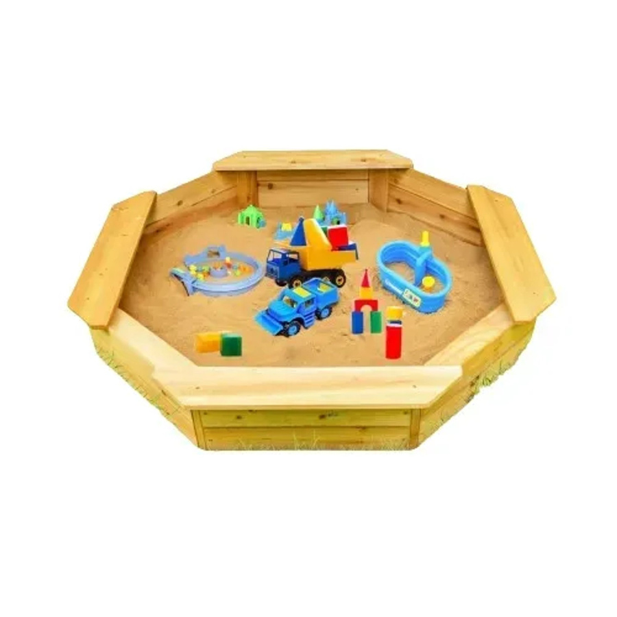 Coemo Sandkasten Sally aus Holz, 6-eckig, inklusive Bodenplane, B/T/H: 135 x 135 x 20 cm - Bild 2