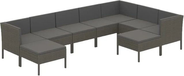 vidaXL 9-tlg Garten-Lounge-Set Modell 18 in Grau und Anthrazit mit Auflagen aus Poly Rattan und Metallgestell - Bild 1