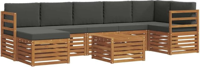 vidaXL Sofagarnitur 8-teilig aus Massivholz Akazie in Natur und Anthrazit mit L-Form und Latten-Design - Bild 1