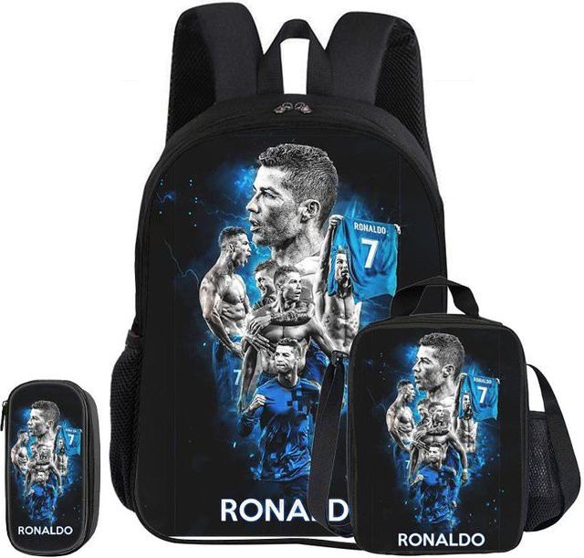 Fancy Style Studio Ronaldo 3-teiliges Schulset mit Rucksack, Federmäppchen und Brotdose in Schwarz - Bild 1