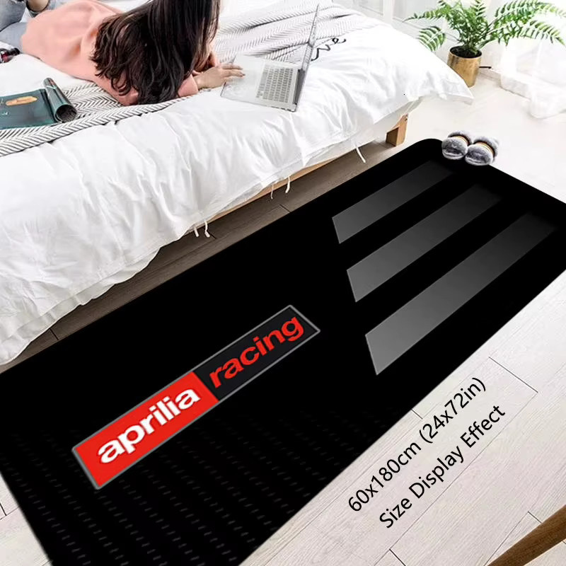 VIKAMA Motorrad-Rennteppich mit Fahrrad-Aufdruck, rutschfeste Bodenmatte in Schwarz für Flur und Schlafzimmer, B/T: 150 x 100 cm - Bild 2