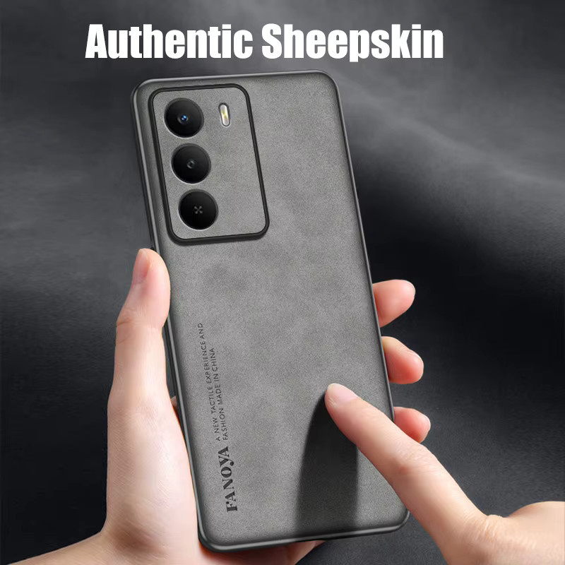 Lammfell Leder Schutzhülle für Realme C71 und C67 in Grau - Bild 2