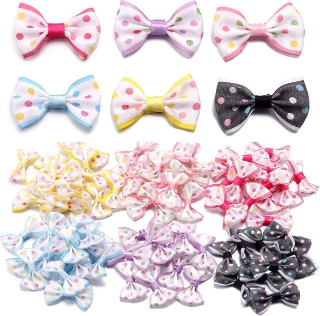 30 Stück Polka Dot Polyester Schleifen in Bunt für DIY Kleidung Nähen und Haarnadel Dekoration, Größe: 2,7 x 3,7 cm - Bild 1