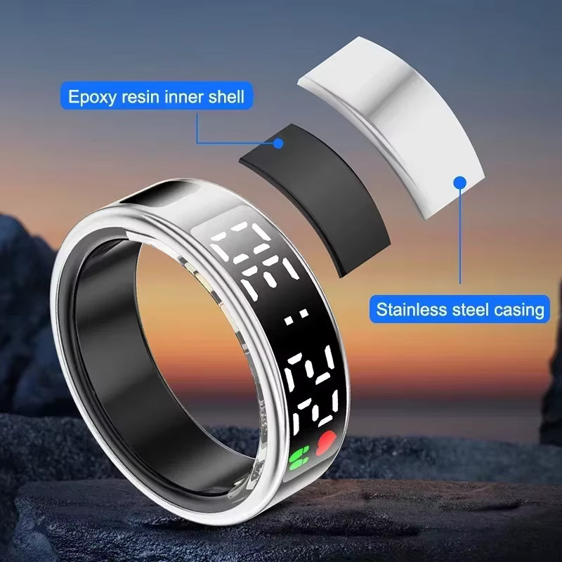 Luxuglow Smart Ring in Silber für Männer und Frauen mit Herzfrequenz-, Blutsauerstoff- und Schlafmonitor sowie 5ATM Wasserdichtigkeit und LED-Anzeige - Bild 2