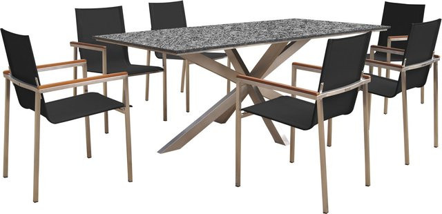OUTFLEXX Garten-Essgruppe aus Edelstahl, Granit und Teak mit 6 Gartensesseln, silber/schwarz, B/T: 200 x 100 cm - Bild 1