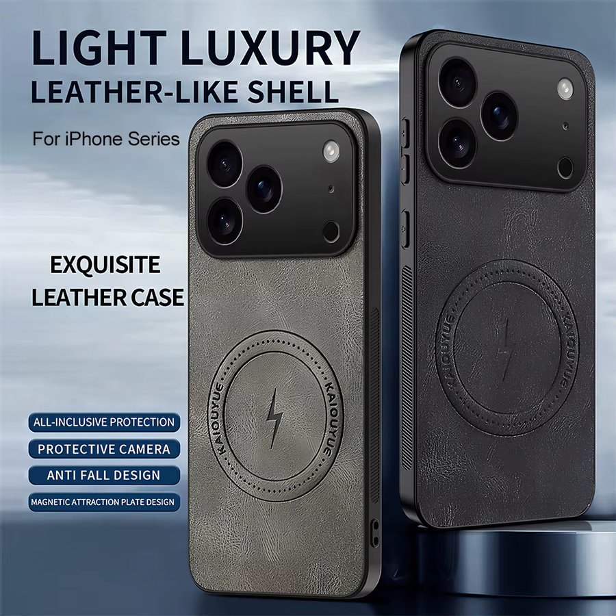 Caynes Magnetische Lederhülle für iPhone 17 Pro Max, 17 Pro, 17 in Braun – Stoßfeste Klassik-Schutzhülle mit kabelloser Ladefunktion - Bild 2
