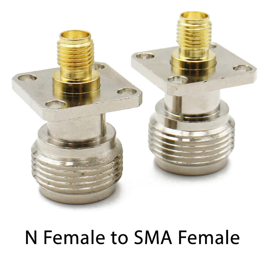 MEYNOOE HF-Koaxial-Konvertierungsstecker N-Typ-Buchse auf SMA-Buchse in Silber mit 4-Loch-Flanschplatte - Bild 3