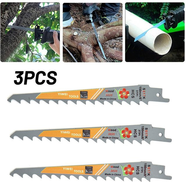 Vibratite Säbelsägeblätter Set aus HCS für Holz, Metall und Kunststoff, 3 Stück, Farbe: Silber, Länge: 150 mm - Bild 1