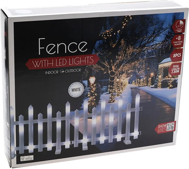 8-teiliges LED-Zaunlicht-Set für Außen in Weiß mit Kaltweiß, IP44, B/T/H: 35,6 x 1,0 x 24,4 cm - Bild 1