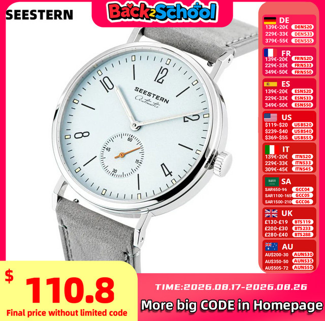 Seestern Armbanduhr, Automatik, Edelstahl, Blau, Leder, Herren - Bild 1