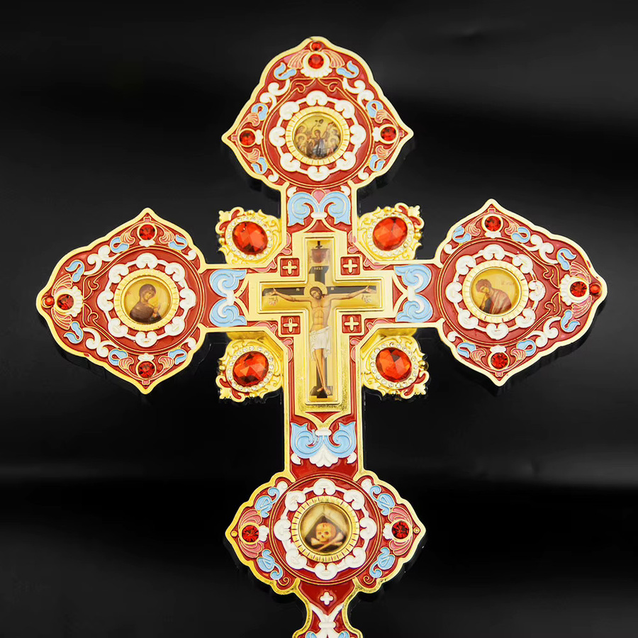 HTISOK Orthodoxes Jesus Kreuz aus vergoldeter Zinklegierung in Gold und Grün - Bild 3