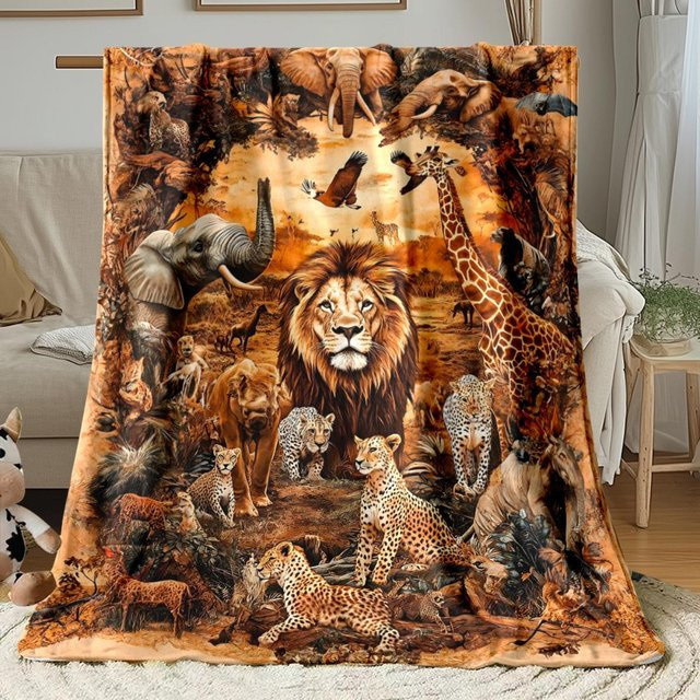 JMG Household Supplies Fleece Überwurf mit Afrikanischen Safari Tieren in Multicolour, B/B: 180 x 250 cm - Bild 1