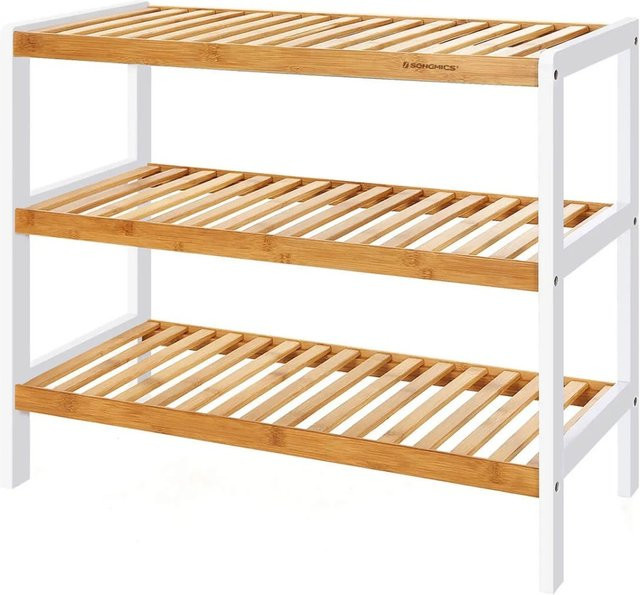 SONGMICS Schuhregal aus Bambus in Weiß-Naturfarben, B/T/H: 70 x 26 x 55 cm - Bild 1