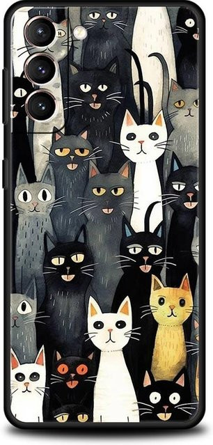 Handyhülle mit Katzen-Print für Samsung Galaxy S24 S23 S22 S21 S20 S10 S9 Ultra FE 5G in Schwarz aus weichem Silikon - Bild 1