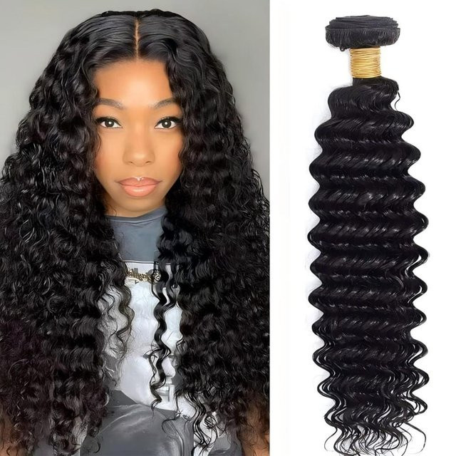 Ruinafen Deep Wave Remy Echthaar Extensions, 3 Bundles Set, Natürliche Farbe - Bild 1