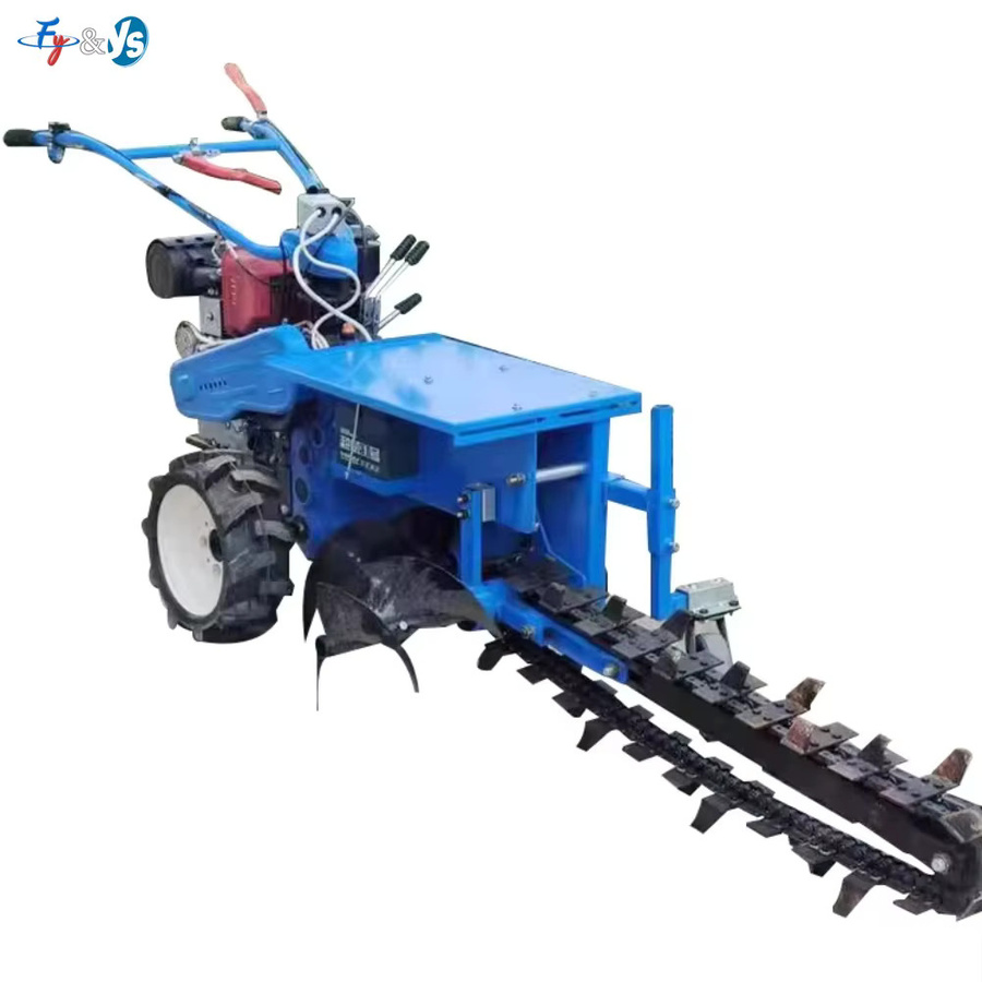 Professionelle Kettengräbmaschine in Blau für technische Rohrleitungen und Obstgartenbewässerung zur Bodenbearbeitung in harten Böden - Bild 2