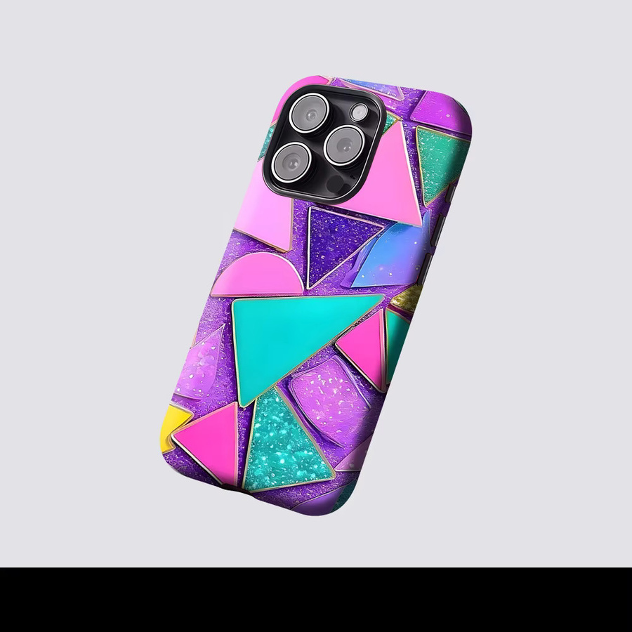 Potdemiel Glitzer-Geometrie-Mosaik Magnetische Handyhülle für iPhone 17 16 15 14 13 Pro Max Plus in Multicolour - Bild 2