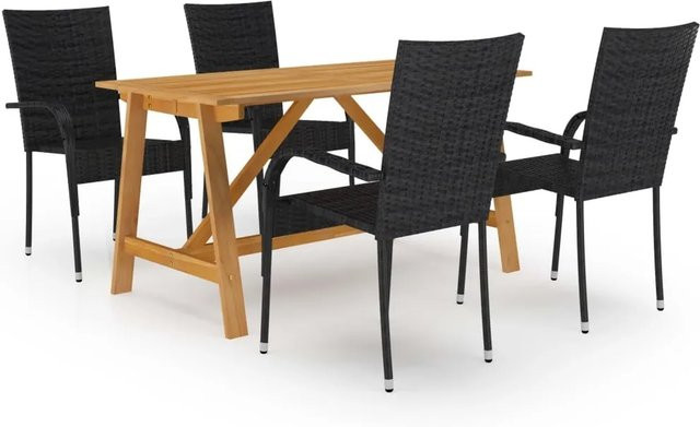 vidaXL 5-tlg Garten-Essgruppe Modell 33 in Schwarz aus Holz, Stahl und Kunststoff - Bild 1