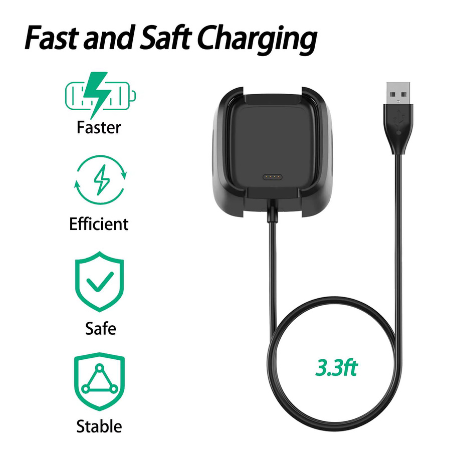 Dord USB-Schnellladegerät-Kabeladapter für Fitbit Versa 2 in Schwarz mit USB-A und USB-C Anschluss - Bild 3