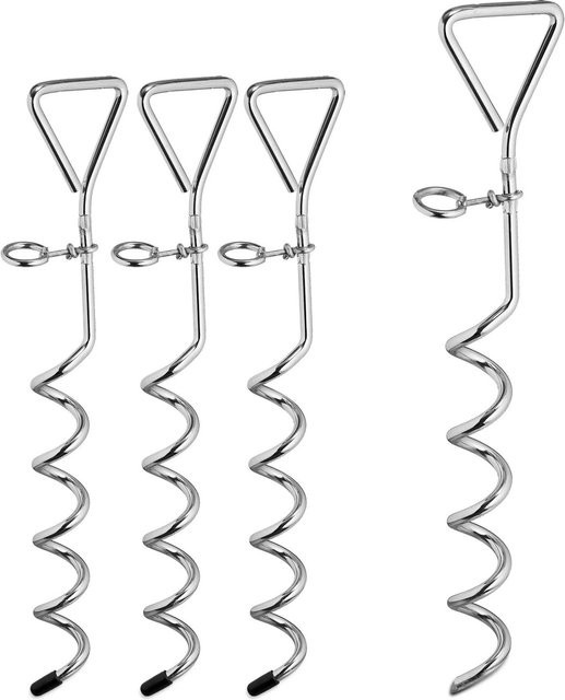 Relaxdays Spiralhering 4er Set aus Stahl in Silber mit Öse, B/T/H: 42,5 x 8,5 x 4,5 cm - Bild 1