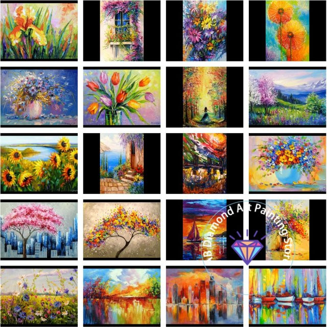 Potdemiel DIY Diamond Painting Kit Landschaft mit floralen Motiven in Mehrfarbig, 5D Mosaik Set für Erwachsene - Bild 1