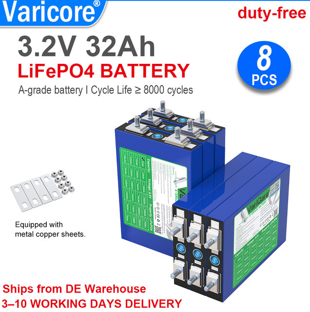 VariCore A-Grade LiFePO4 Batteriezelle 3,2V 32Ah 102,4Wh Wiederaufladbare Lithium-Eisenphosphat-Batterie in Blau für Wohnmobil-Solarsysteme, Golfwagen und Outdoor-Energiespeicher - Bild 1