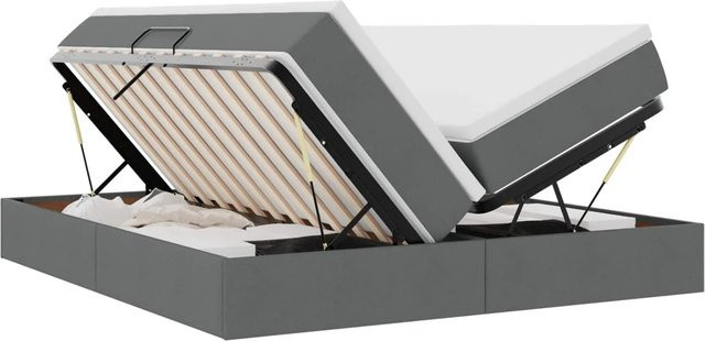 vidaXL Aufbewahrungsbett mit Matratze in Dunkelgrau, modernes Hybridbett mit Lift-up-Funktion aus Metall und Polyester, B/T: 200 x 200 cm - Bild 1