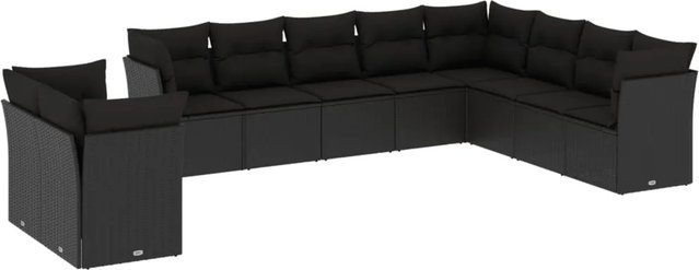 vidaXL 10-tlg Garten-Sofagarnitur aus Poly-Rattan in Schwarz mit Sitzkissen und Rückenkissen inklusive Stauraum - Bild 1