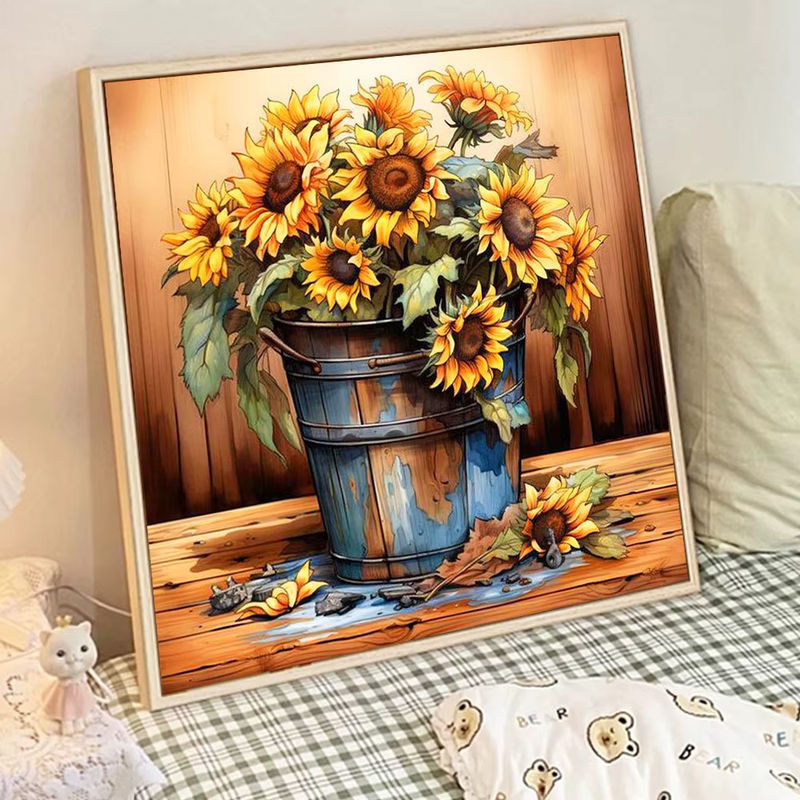Huacan Diamantmalerei Sonnenblumen als Kreuzstich-Bild mit Strass-Mosaik zur Dekoration - Bild 3