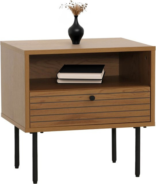 Nachttisch MCW N78 im skandinavischen Stil aus Metall und Holz in Natur, B/T/H: 50 x 40 x 50 cm - Bild 1