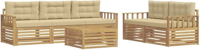 vidaXL Outdoor-Sofagarnitur aus Akazienholz mit Polstern in Weiß und Beige, 6-teiliges Set mit Tisch und Sitzkissen - Bild 1