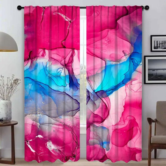 M-Marmor Elegante Tüll-Innenvorhänge für Schlafzimmer und Wohnräume, 2er-Set, Farbe: Pink/Mehrfarbig, Breite: 50 cm, Höhe: 70 cm - Bild 1
