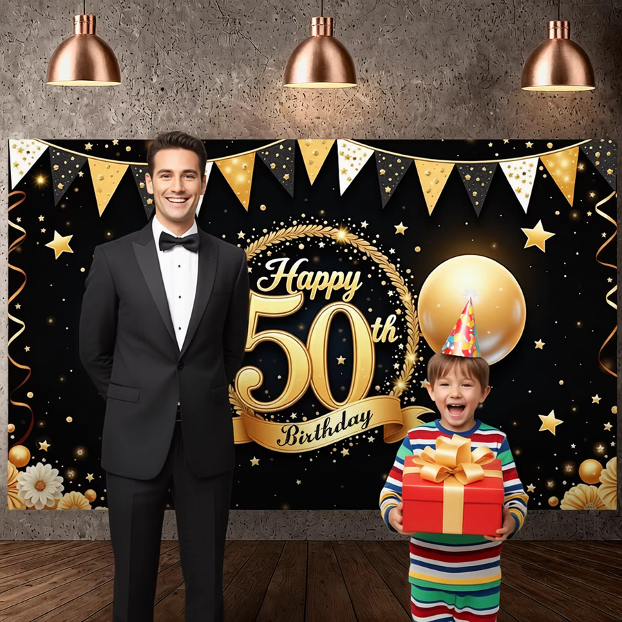 Goldenes Geburtstag Banner mit Sternen und Wimpel-Design für die Feier zum 50. Geburtstag - Bild 5
