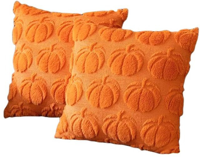 Herbstliche Kissenbezüge in Orange aus weichem Kunstfell im Kürbis-Design für dein Sofa - Bild 1