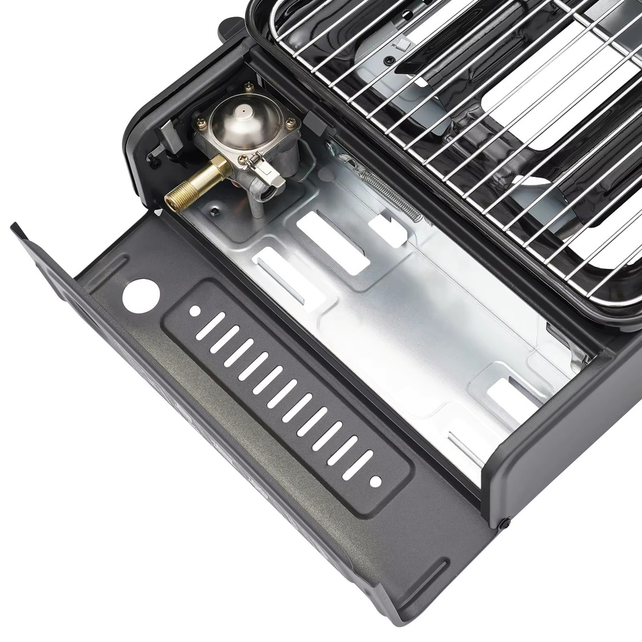 Bymaocar Tragbarer Butan-Camping-Tischgrill in Schwarz mit Grillnetz und Chrom-Elementen, B/T/H: 28,0 x 28,0 x 15,0 cm - Bild 4