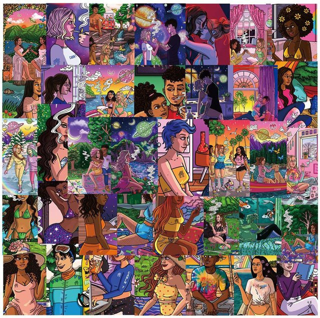 50 Stück Wasserfeste Sticker Set mit Coole Raucher-Kunst-Mädchen Motiven in Multicolour für Scrapbooking, Handy und Skateboard - Bild 1