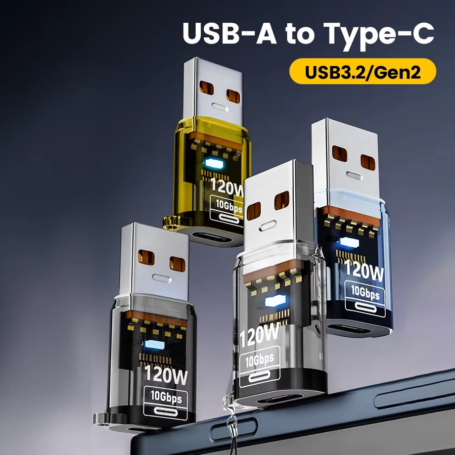 Transparenter USB-C-auf-USB-A-Adapter mit 120 W Schnellladung und 10 GB/s Datenübertragung in Schwarz - Bild 3