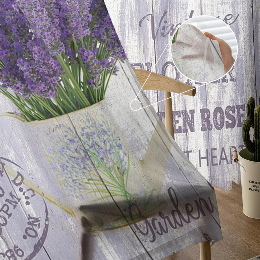 Yiran Furniture Transparentes Voile-Vorhang mit Blumen-Lavendel-Design im Vintage-Stil, Breite: 135 cm, Höhe: 115 cm - Bild 2