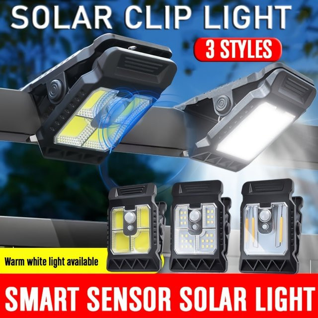 XIWANGFIRE LED Solar Gartenleuchte mit Bewegungssensor und Clip-On Funktion, Wasserdichte Solarclipleuchte in Schwarz für Zaun und Camping - Bild 1