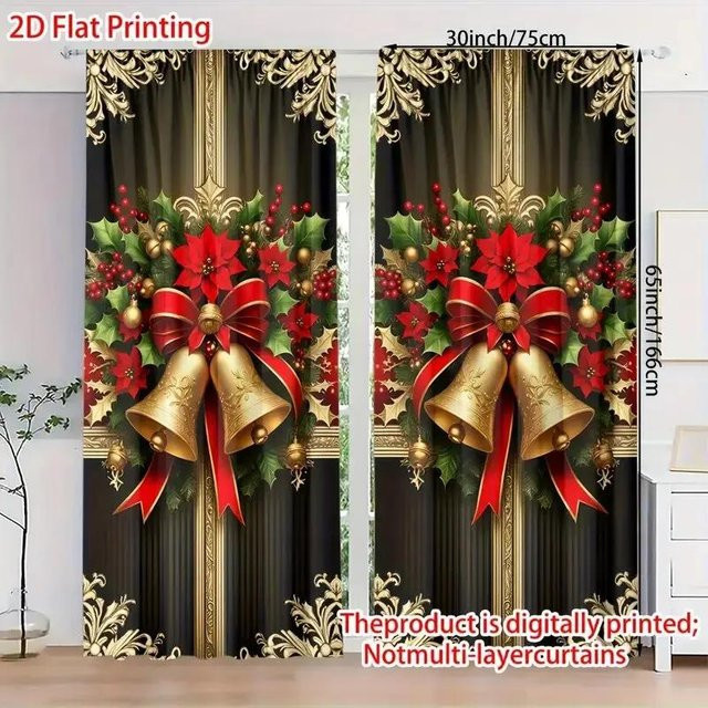 Tonnika Chen Vorhang mit Weihnachtsglocken-Print für Wohnzimmer und Schlafzimmer, Multicolor, B: 100 cm, H: 70 cm - Bild 1