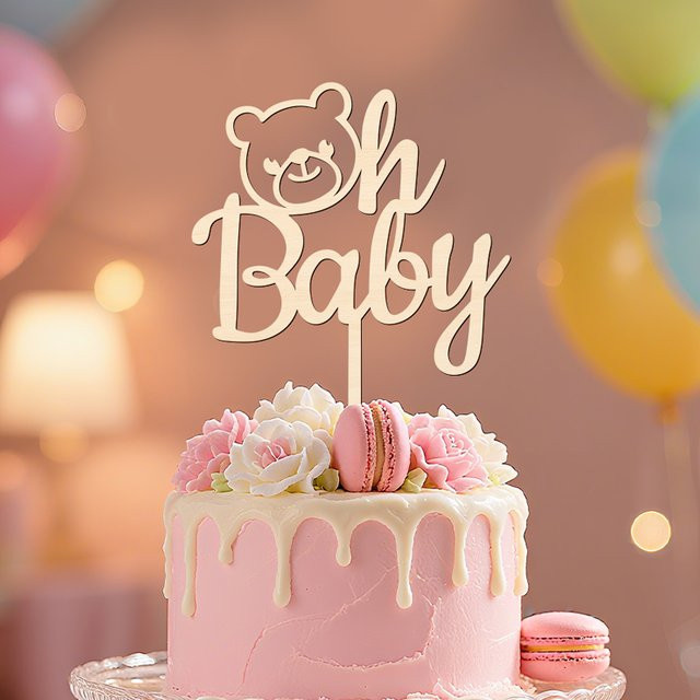 YOMDID Oh Youngster Tortenaufsatz aus Holz mit Bärendekor für Babyparty und Geburtstage - Bild 1